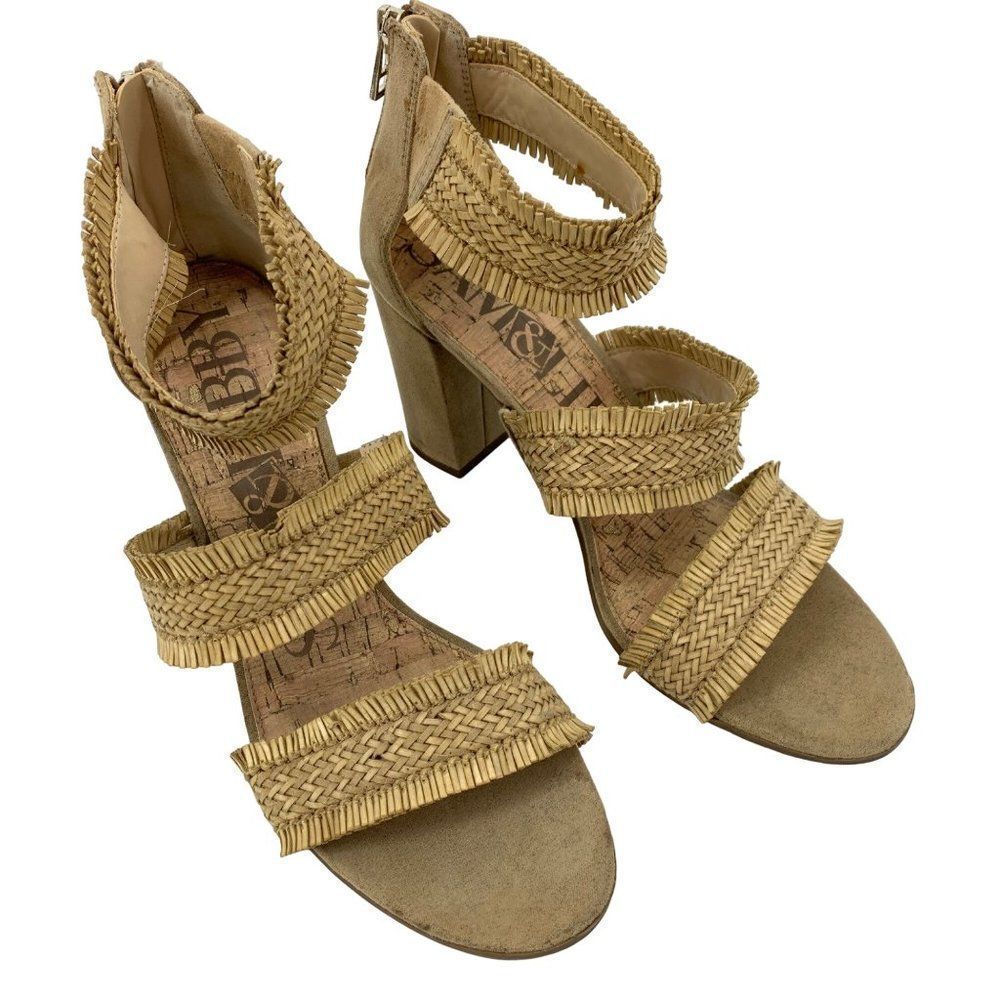 Womens Sam & Libby Straw High Heel Sandal Shoes Size 9.5 chunky 2256 Beige